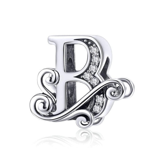 Buchstaben-Charm (Letter-Charm) aus 925er Silber mit Kristallen – Pandora-kompatibler Anhänger, ideal als Initiale, Glücksbringer oder Erinnerung.