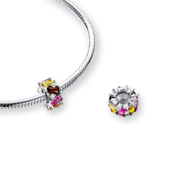 Candy Stopper Charm aus 925er Silber mit bunten Steinen – farbenfroher, verspielter Anhänger mit Stopperfunktion für Lebensfreude & Stil.