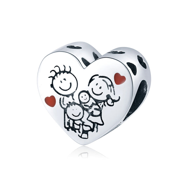 Familien Charm Anhänger aus 925er Sterling Silber mit Herz-Design und funkelnden Kristallen für Charm-Armband