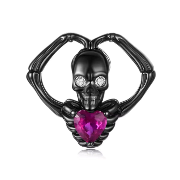 Skelett Charm in Herzform aus 925er Silber – filigraner Anhänger für Halloween, Gothic-Looks und romantisch-düstere Botschaften.