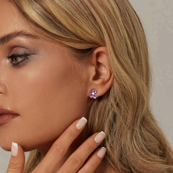 Lila Blumen Ohrstecker Kristall - FALKENKOENIG SCHMUCK & Piercing Online Shop