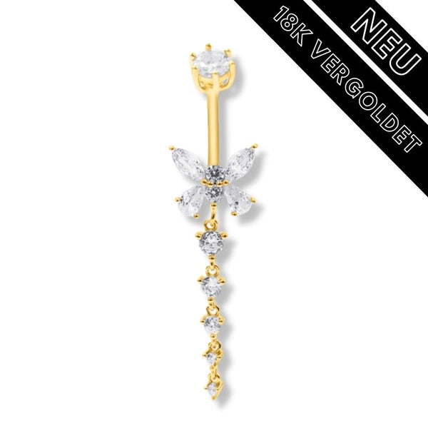 TULUM Bauchnabelpiercing mit 18K Gold & Kristallen – eleganter Bauchnabelschmuck aus vergoldetem 925er Silber, inspiriert von den tropischen Stränden von Tulum.