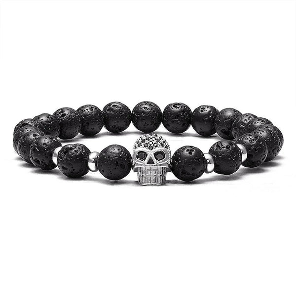 Lavastein Perlen Armband mit Totenkopf Silber - FALKENKOENIG SCHMUCK & Piercing Online Shop