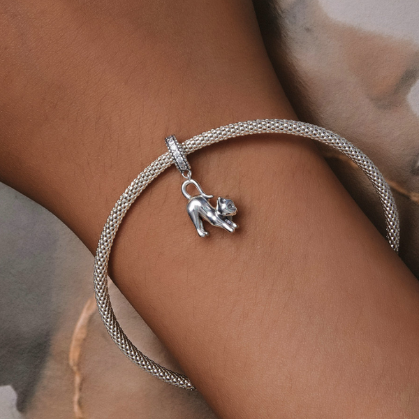 Katze Verspielt Kristall Sterling Silber Charm Anhänger - FALKENKOENIG SCHMUCK & Piercing Online Shop