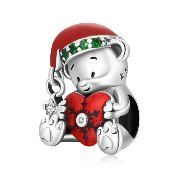 Charms Weihnachts Bärchen mit Mütze und Herz Sterling Silber - FALKENKOENIG SCHMUCK & Piercing Online Shop