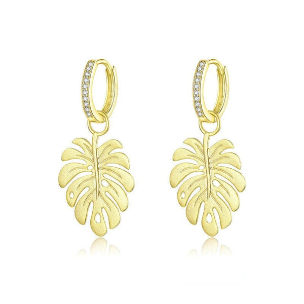 Ohrringe Monstera Blatt Gold Kristall - FALKENKOENIG SCHMUCK & Piercing Online Shop