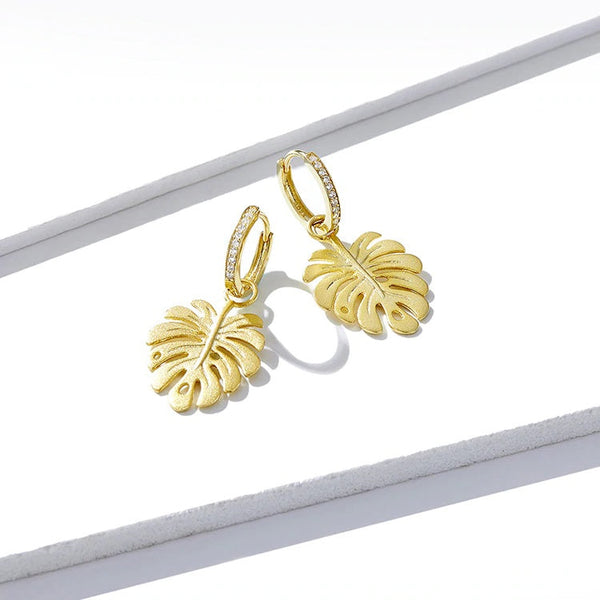Ohrringe Monstera Blatt Gold Kristall - FALKENKOENIG SCHMUCK & Piercing Online Shop