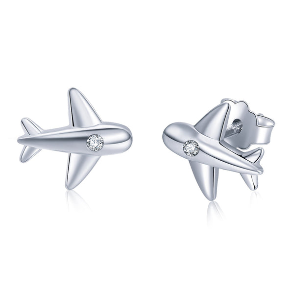 Ohrstecker Flugzeug Sterling Silber Kristall - FALKENKOENIG SCHMUCK & Piercing Online Shop