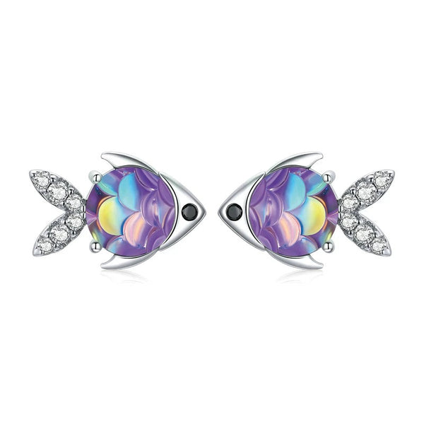 Ohrstecker Neon Fisch Sterling Silber Kristall - FALKENKOENIG SCHMUCK & Piercing Online Shop