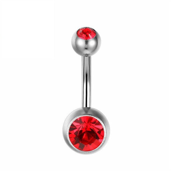 Bauchnabelpiercing aus Titan mit granatroten Zirkonia Kristallen von Falkenkoenig Schmuck. Dieses Bauchnabelpiercing ist erhältlich mit der Stablänge 12mm, 10mm und 8mm.