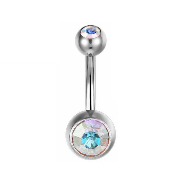 Titan Bauchnabelpiercing mit Zirkonia Kristallen Rainbow von Falkenkoenig Schmuck. Dieses Bauchnabelpiercing ist erhältlich mit der Stablänge 12mm, 10mm und 8mm.