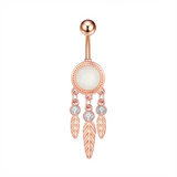 Bauchnabelpiercing Traumfänger Feder in Rosegold mit Zirkonia Kristallen - FALKENKOENIG SCHMUCK & Piercing Online Shop