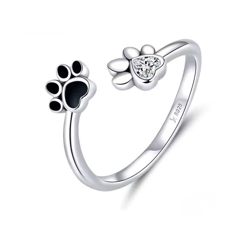 Verstellbarer Katzen-Pfoten Fingerring aus 925er Silber – filigraner Ring für Katzenliebhaber, offen & flexibel.