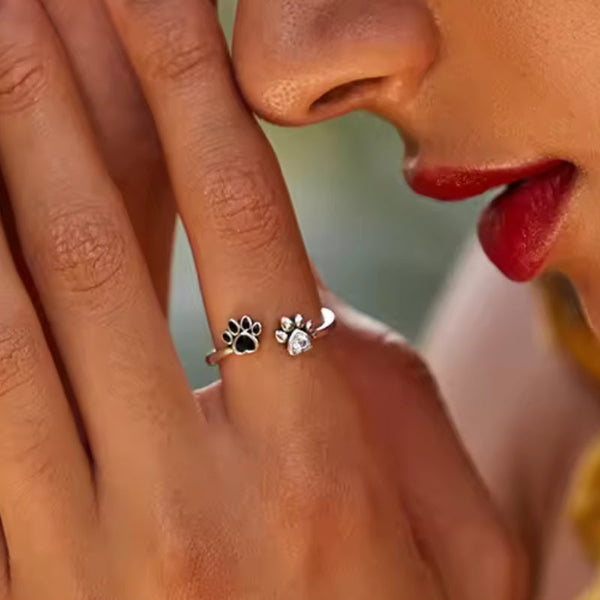 Verstellbarer Katzen-Pfoten Fingerring aus 925er Silber – filigraner Ring für Katzenliebhaber, offen & flexibel.