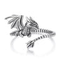 Fingerring Drache aus 925er Silber, detailreich und größenverstellbar, symbolisiert Stärke und Weisheit, präsentiert auf einem weißen Hintergrund.