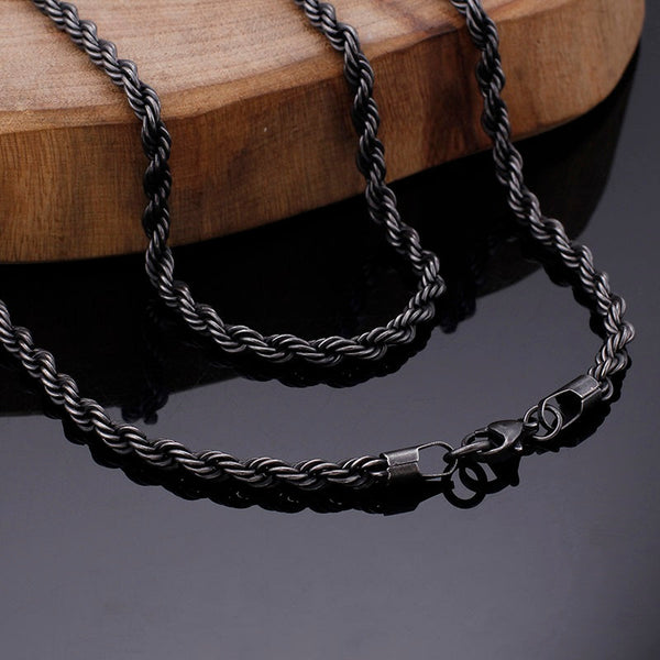 Edelstahl Halskette Herren Schwarz Vintage mit Karabinerverschluss Ø4mm - FALKENKOENIG SCHMUCK & Piercing Online Shop