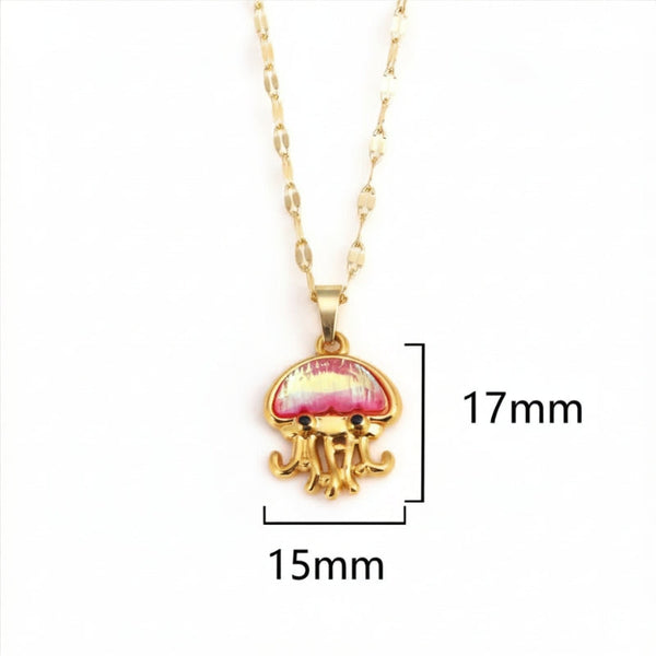 Goldene Quallen Halskette aus wasserfestem Edelstahl mit schimmerndem Anhänger in Lila, Mintblau oder Pink inklusive Halskette.