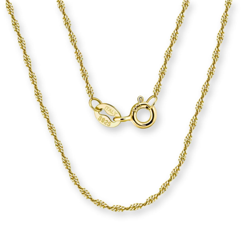 Singapur Gold Halskette aus 925er Sterlingsilber – edles, gedrehtes Design für zeitlose Eleganz. Perfekt als stilvolles Accessoire oder Geschenk. ✨