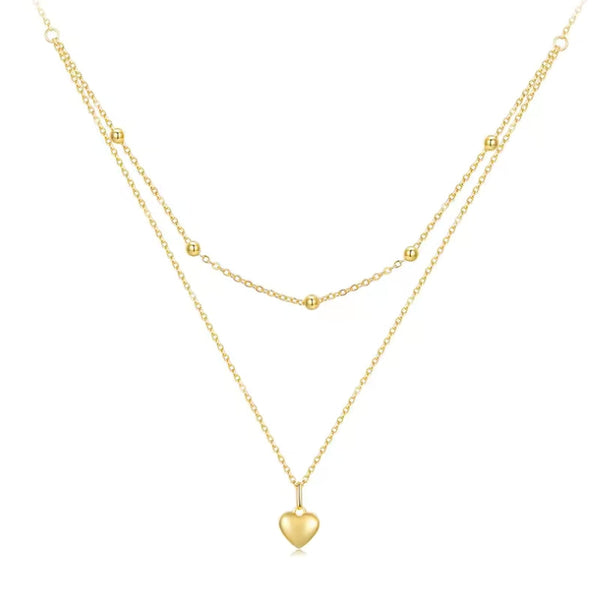 Layering Halskette 925 Sterlingsilber mit Herz Anhänger und Kugelkette, verstellbar in Gold oder Silber, Geschenk für Frau.