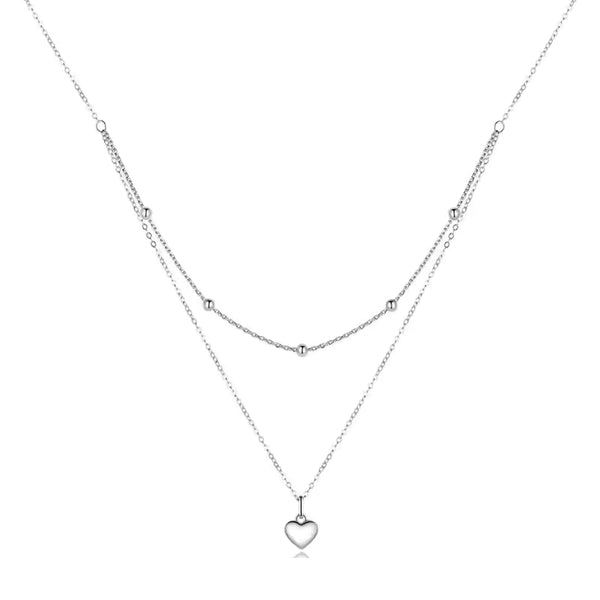 Layering Halskette 925 Sterlingsilber mit Herz Anhänger und Kugelkette, verstellbar in Gold oder Silber, Geschenk für Frau.