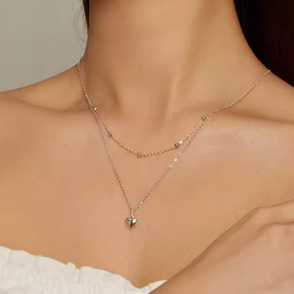Layering Halskette 925 Sterlingsilber mit Herz Anhänger und Kugelkette, verstellbar in Gold oder Silber, Geschenk für Frau.