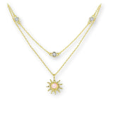 Sonnen Halskette aus 925er Sterlingsilber mit Opal Anhänger, Layering Kette mit Kristallen in Goldoptik.