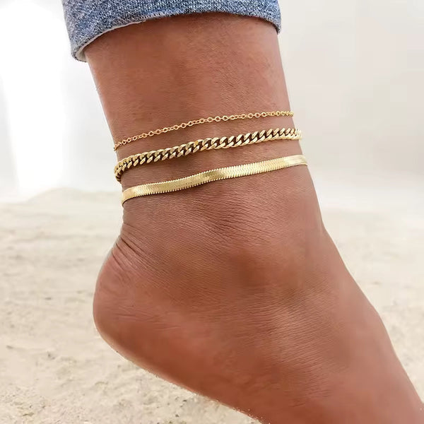 Cuban Fusskette aus Edelstahl für Damen, elegantes Fußkettchen für Sommer, Strandlook und Alltag, verstellbarer Fußschmuck.