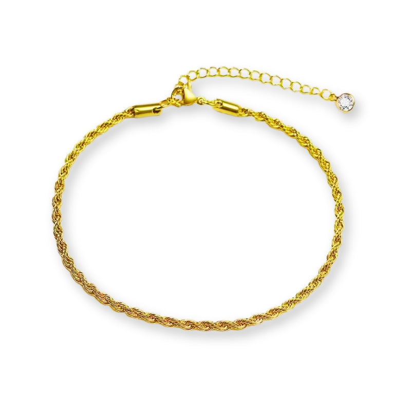 Twist Gold Fusskette aus Edelstahl für Damen, elegantes Fußkettchen für Sommer, Strandlook und Alltag, verstellbarer Fußschmuck.