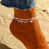 Herzkette Silber Fusskette aus Edelstahl für Damen, elegantes Fußkettchen für Sommer, Strandlook und Alltag, verstellbarer Fußschmuck.