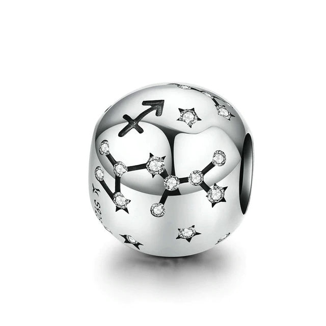 Sternzeichen Charm-Anhänger aus echtem Silber mit Zirkonia-Kristallen – funkelndes Tierkreiszeichen, Ø 4,5 mm, tragbar an Armband oder Kette.