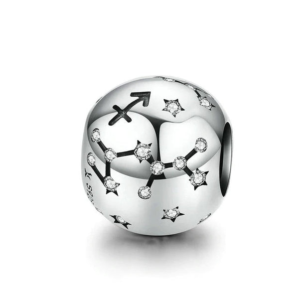Sternzeichen Charm-Anhänger aus echtem Silber mit Zirkonia-Kristallen – funkelndes Tierkreiszeichen, Ø 4,5 mm, tragbar an Armband oder Kette.