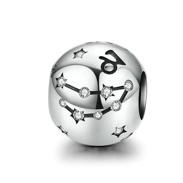 Sternzeichen Charm-Anhänger aus echtem Silber mit Zirkonia-Kristallen – funkelndes Tierkreiszeichen, Ø 4,5 mm, tragbar an Armband oder Kette.