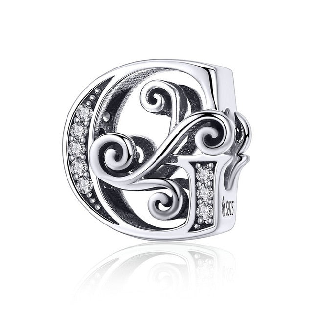 Buchstaben-Charm (Letter-Charm) aus 925er Silber mit Kristallen – Pandora-kompatibler Anhänger, ideal als Initiale, Glücksbringer oder Erinnerung.