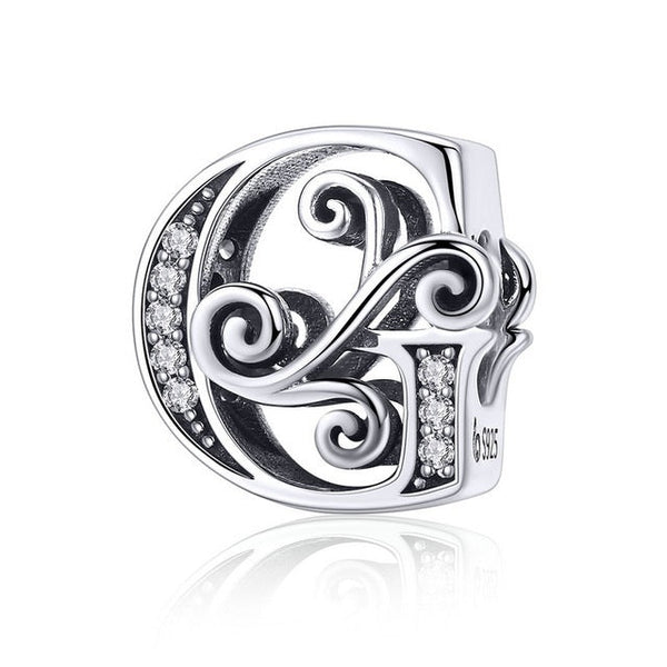 Buchstaben-Charm (Letter-Charm) aus 925er Silber mit Kristallen – Pandora-kompatibler Anhänger, ideal als Initiale, Glücksbringer oder Erinnerung.