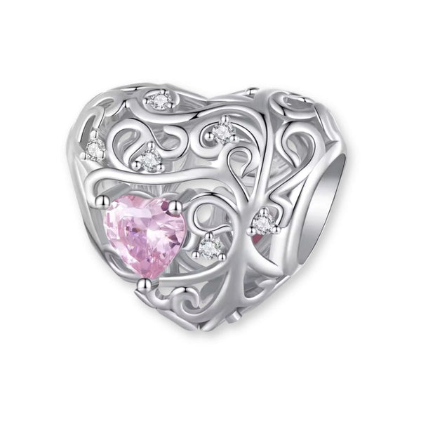 Herz Charm Anhänger aus 925er Sterlingsilber mit rosa Herz Zirkonia und funkelnden Kristallen für Charm Armband.