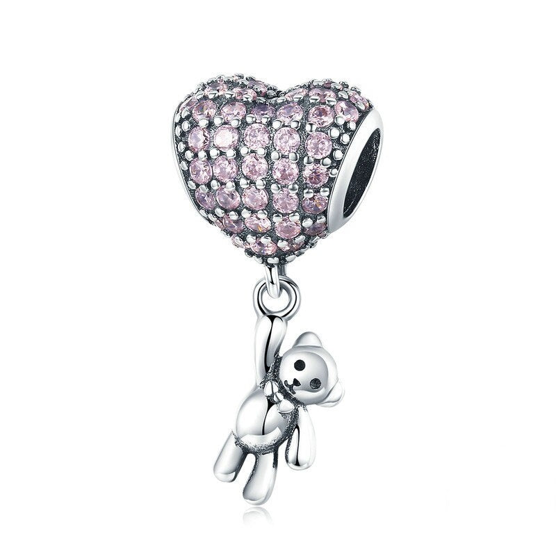 Herzschmuck Charm Anhänger Bär Rosa Herz Sterlingsilber - FALKENKOENIG SCHMUCK & Piercing Online Shop