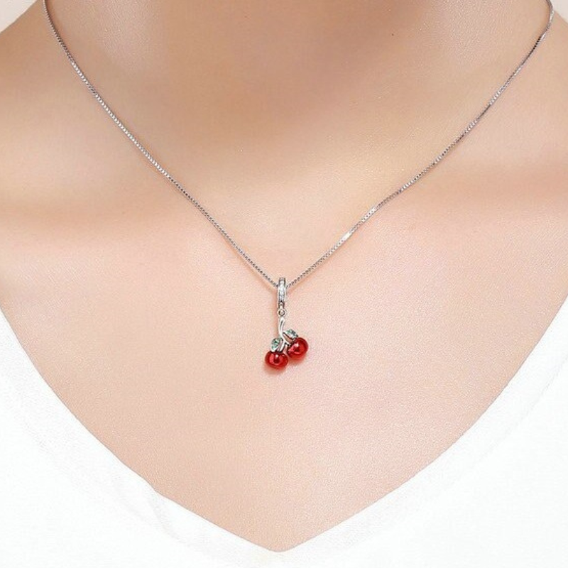 Kirschen Cherry Kristall Silber Charm Anhänger - FALKENKOENIG SCHMUCK & Piercing Online Shop