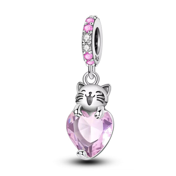 Katze Verspielt Kristall Sterling Silber Charm Anhänger - FALKENKOENIG SCHMUCK & Piercing Online Shop