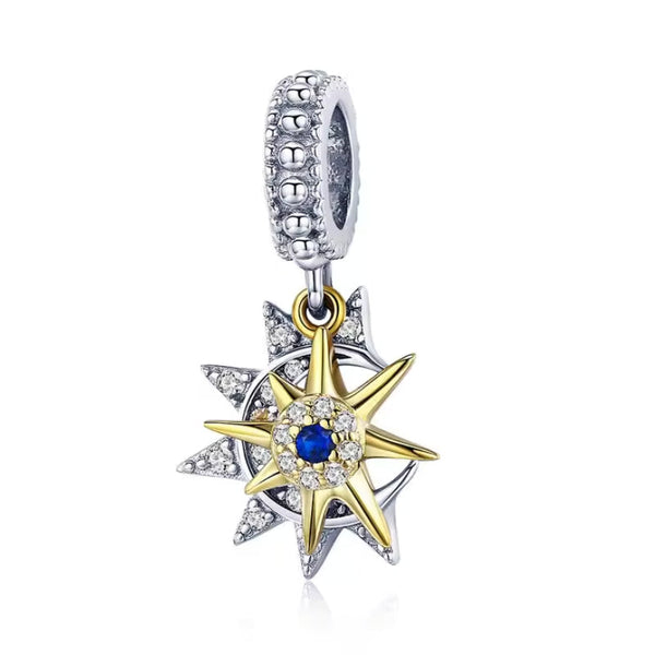 Sonne, Mond & Sterne Charm-Anhänger aus 925er Silber – himmlisches Schmuckstück für Balance, Schutz und spirituelle Harmonie, tragbar an Armband oder Kette.