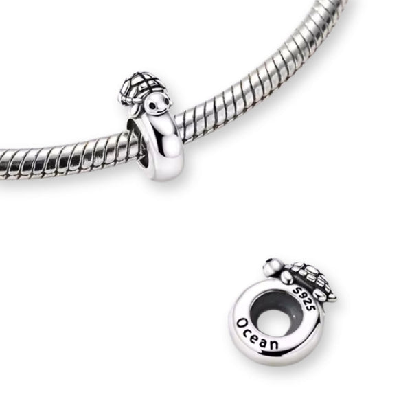 Schildkröten Stopper Charm aus 925er Silber – maritimer Glücksbringer für Ozeanliebhaber, Strandträumer & Reiselustige.