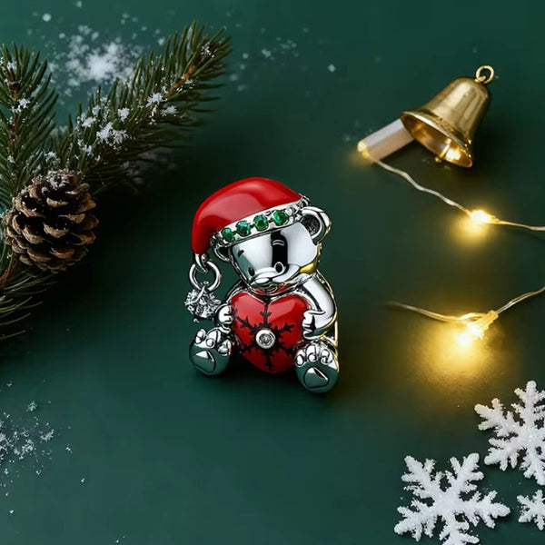 Charms Weihnachts Bärchen mit Mütze und Herz Sterling Silber - FALKENKOENIG SCHMUCK & Piercing Online Shop