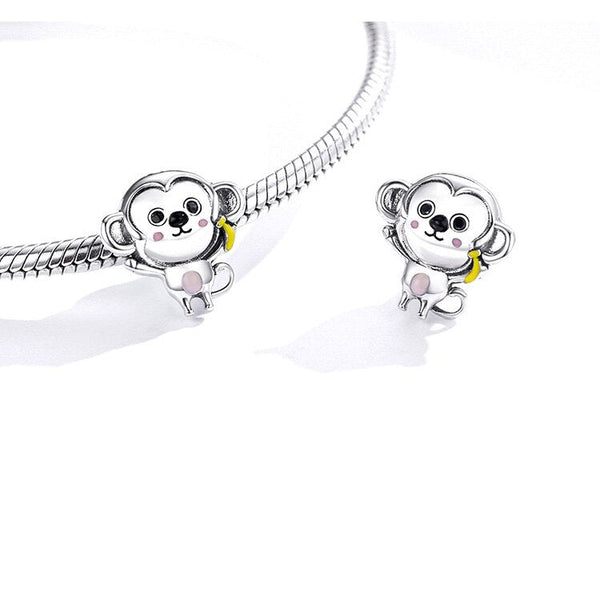 Äffchen mit Banane 925 Silber Charm Anhänger für Charm-Armband – zeitloses Schmuckdesign aus Sterlingsilber