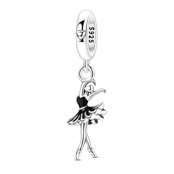 Ballett Tanz Ballerina Charm-Anhänger aus 925er Silber mit Kristallen – tragbar an Armband oder Halskette, elegant & filigran gestaltet.