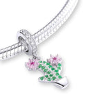 Kaktus Charm-Anhänger 925er Sterlingsilber mit Kristallen und Blüten - Sommer Charm für Armband - FALKENKOENIG Schmuck