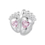 Baby Füßchen Charm aus 925er Sterlingsilber mit zwei rosa Herz-Kristallen – liebevoller Charm zur Geburt für Armband.