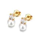 Perlen Ohrstecker aus 316L Edelstahl mit Kristall und synthetischer Perle in Gold oder Silber, elegante Damen Ohrringe.