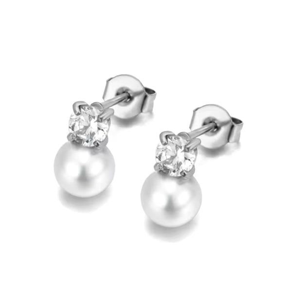 Perlen Ohrstecker aus 316L Edelstahl mit Kristall und synthetischer Perle in Gold oder Silber, elegante Damen Ohrringe.