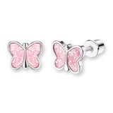 Schmetterling Kinder Ohrstecker aus Edelstahl mit rosa Glitzer und Sicherheitsverschluss, süße Kinderohrringe für Mädchen.