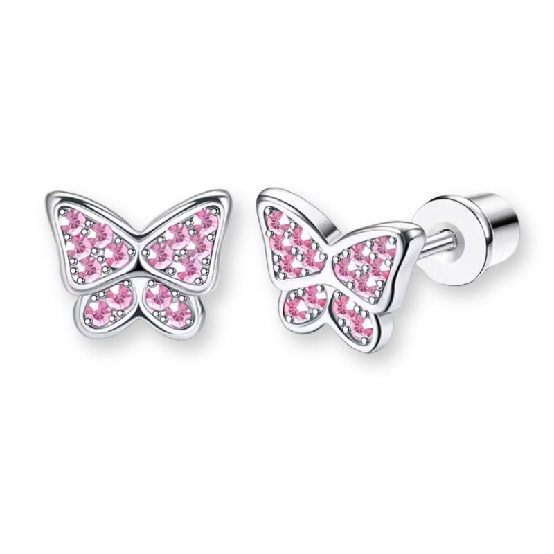 Schmetterling Kinder Ohrstecker aus Edelstahl mit rosa Glitzer und Sicherheitsverschluss, süße Kinderohrringe für Mädchen.
