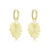 Ohrringe Monstera Blatt Gold Kristall - FALKENKOENIG SCHMUCK & Piercing Online Shop